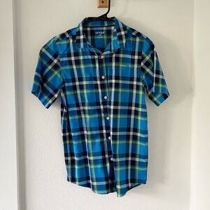 Cat & Jack Boys Blue Plaid Collared Button Down Shirt Size XL Fits Age 16